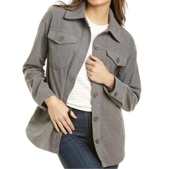 Avec Les Filles Classic Corduroy Shacket Gray Button Down Women’s Shirt Jacket - Picture 1 of 11